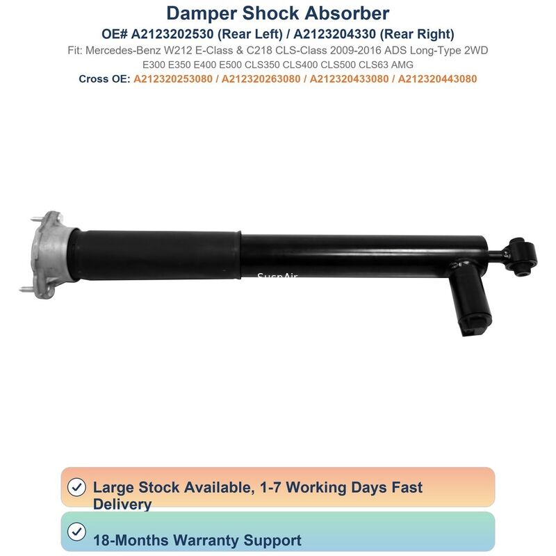 2183200130 Damper Shock Absorber Rear Mercedes‑Benz W212 W218 With ADS AWD Short-Type
