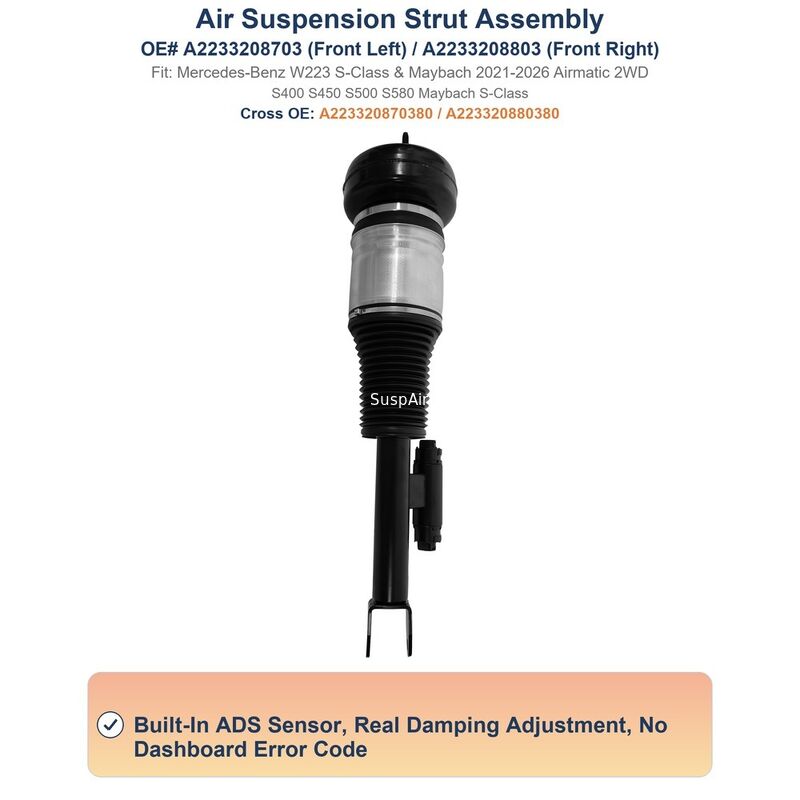 2233208703 Air Suspension Shock Absorber Assembly Front Mercedes‑Benz W223 With ADS RWD