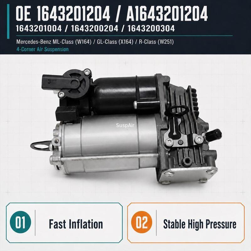 Air Suspension Compressor For Mercedes-Benz M-Class W164 GL-Class 2005-2012 1643201204